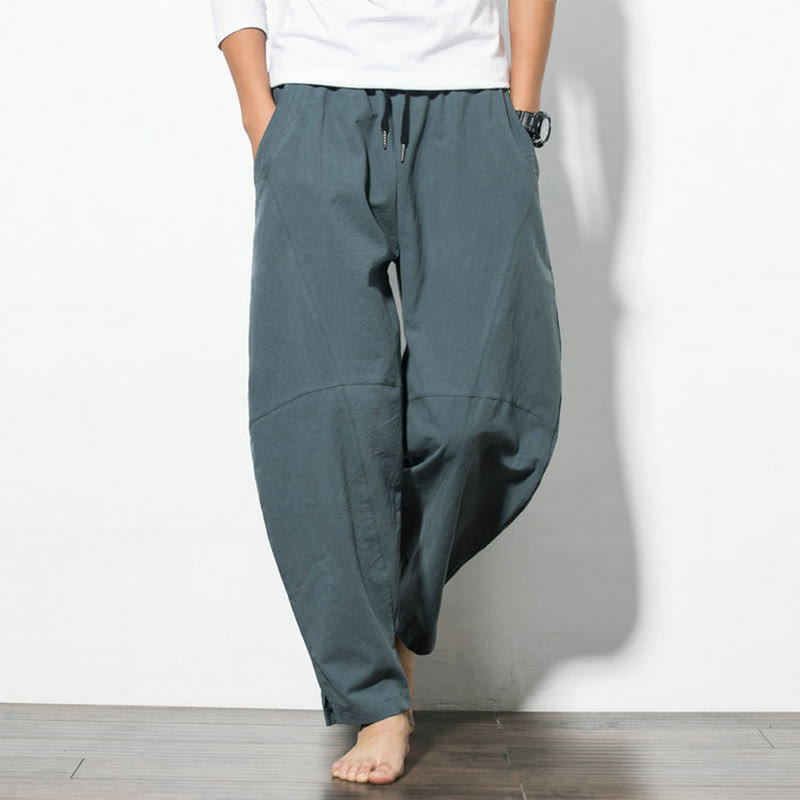 Casual Men's Solid Color Cotton Drawstring Pants With Pockets