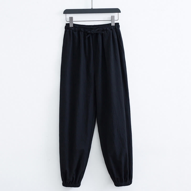 Solid Color Cotton Linen Casual Men's Harem Pants With Pockets