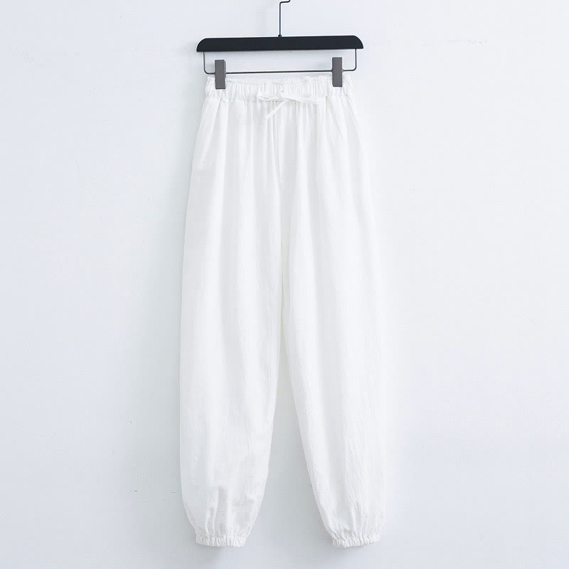 Solid Color Cotton Linen Casual Men's Harem Pants With Pockets