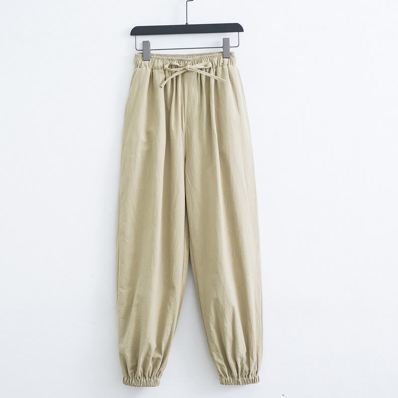 Solid Color Cotton Linen Casual Men's Harem Pants With Pockets