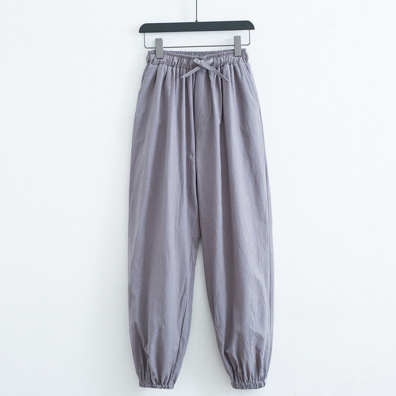 Solid Color Cotton Linen Casual Men's Harem Pants With Pockets