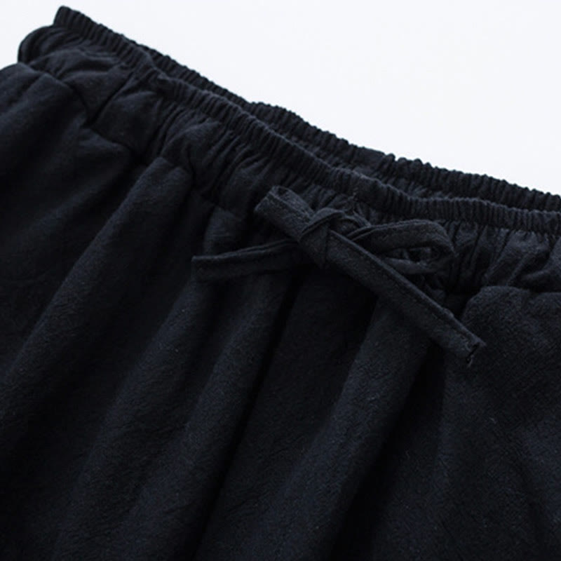 Solid Color Cotton Linen Casual Men's Harem Pants With Pockets