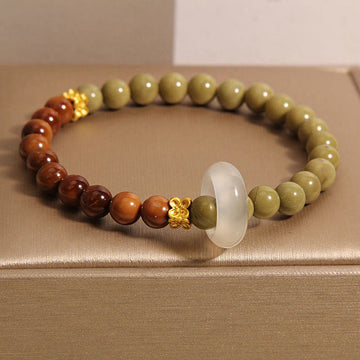 Natural Alashan Agate and Kuka Seed Beaded Bracelet with Jade Accent
