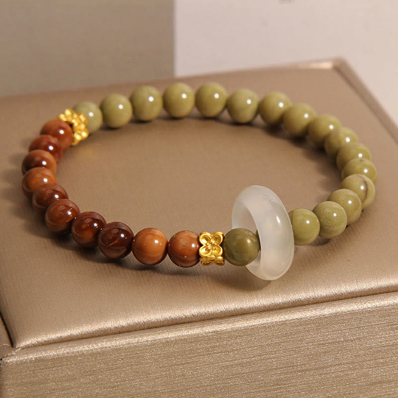 Natural Alashan Agate and Kuka Seed Beaded Bracelet with Jade Accent