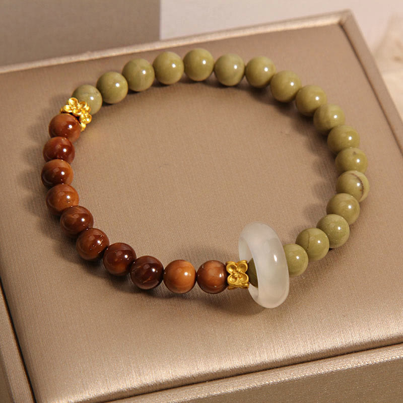 Natural Alashan Agate and Kuka Seed Beaded Bracelet with Jade Accent