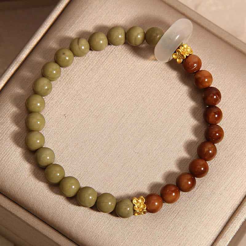 Natural Alashan Agate and Kuka Seed Beaded Bracelet with Jade Accent