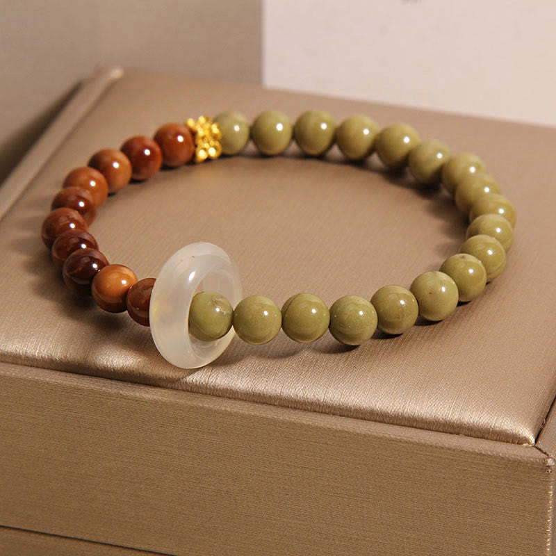 Natural Alashan Agate and Kuka Seed Beaded Bracelet with Jade Accent
