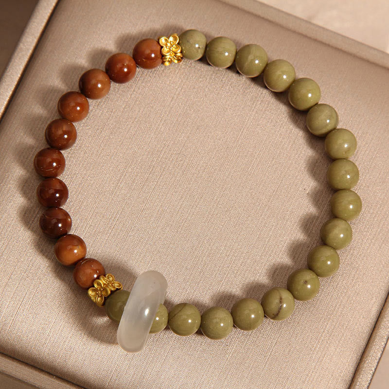 Natural Alashan Agate and Kuka Seed Beaded Bracelet with Jade Accent