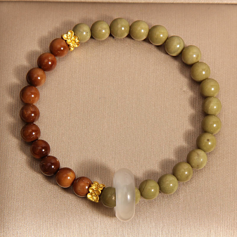 Natural Alashan Agate and Kuka Seed Beaded Bracelet with Jade Accent