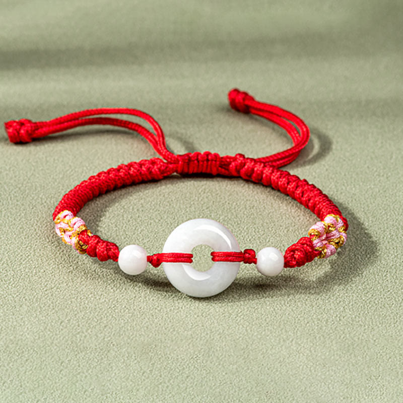 Minimalist Adjustable Jade Ring Braided Red String Bracelet