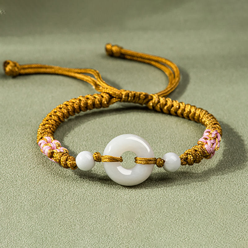 Minimalist Adjustable Jade Ring Braided Red String Bracelet