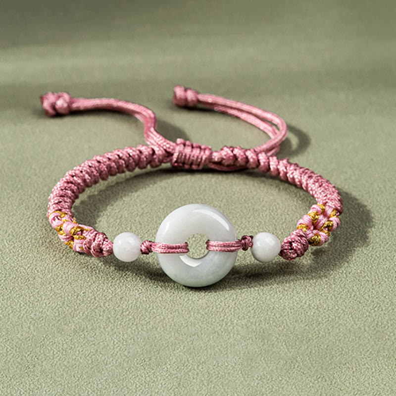 Minimalist Adjustable Jade Ring Braided Red String Bracelet