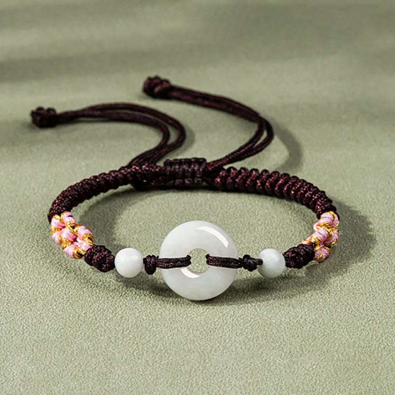 Minimalist Adjustable Jade Ring Braided Red String Bracelet