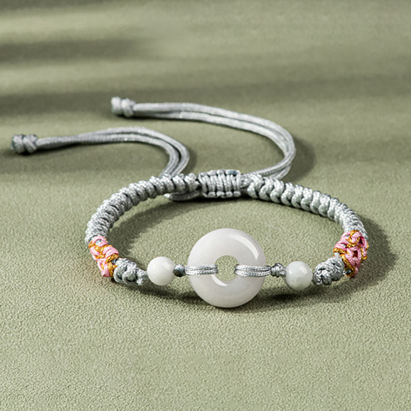 Minimalist Adjustable Jade Ring Braided Red String Bracelet
