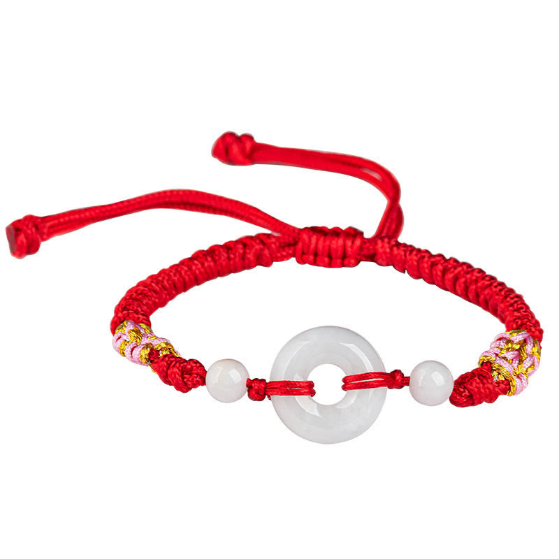 Minimalist Adjustable Jade Ring Braided Red String Bracelet