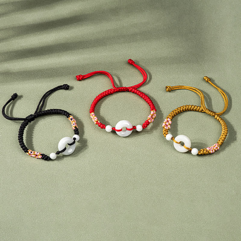 Minimalist Adjustable Jade Ring Braided Red String Bracelet