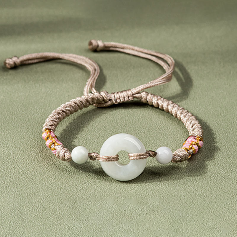Minimalist Adjustable Jade Ring Braided Red String Bracelet