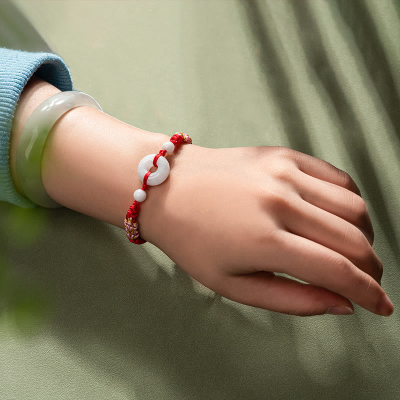 Minimalist Adjustable Jade Ring Braided Red String Bracelet