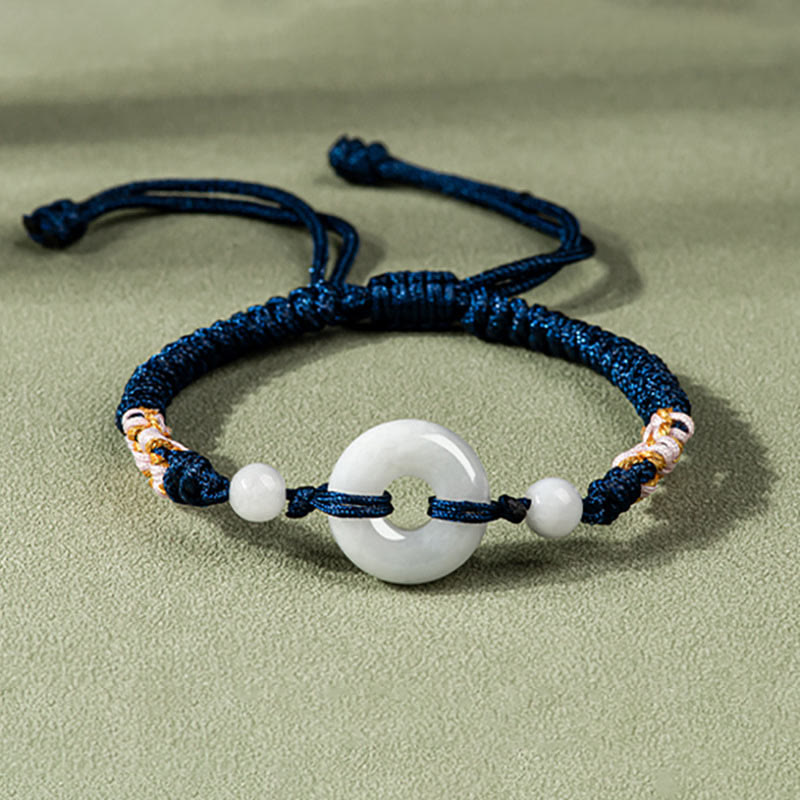 Minimalist Adjustable Jade Ring Braided Red String Bracelet
