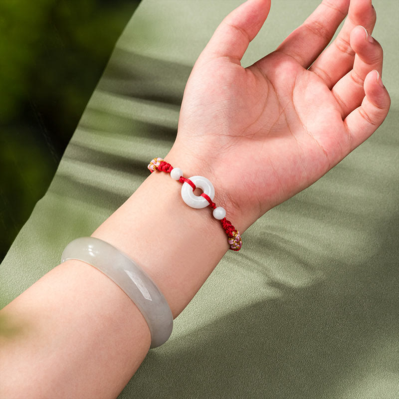 Minimalist Adjustable Jade Ring Braided Red String Bracelet