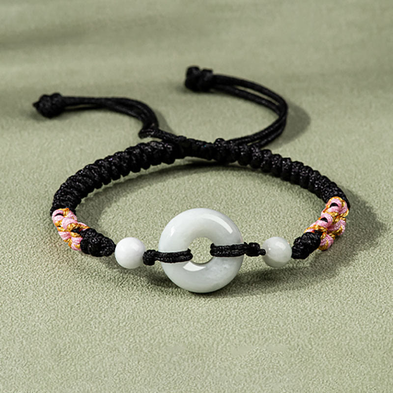 Minimalist Adjustable Jade Ring Braided Red String Bracelet