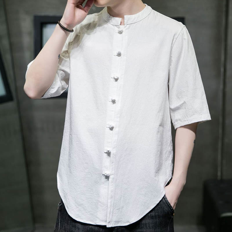 Plain Color Men's Half Sleeve Cotton Shirt