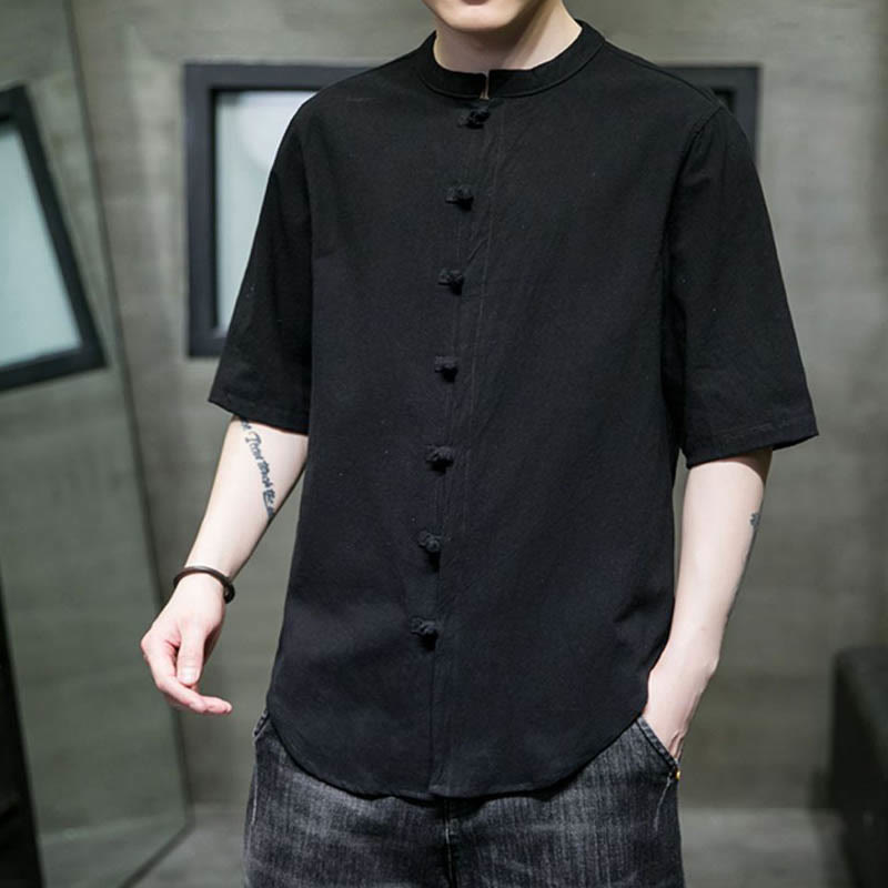 Plain Color Men's Half Sleeve Cotton Shirt