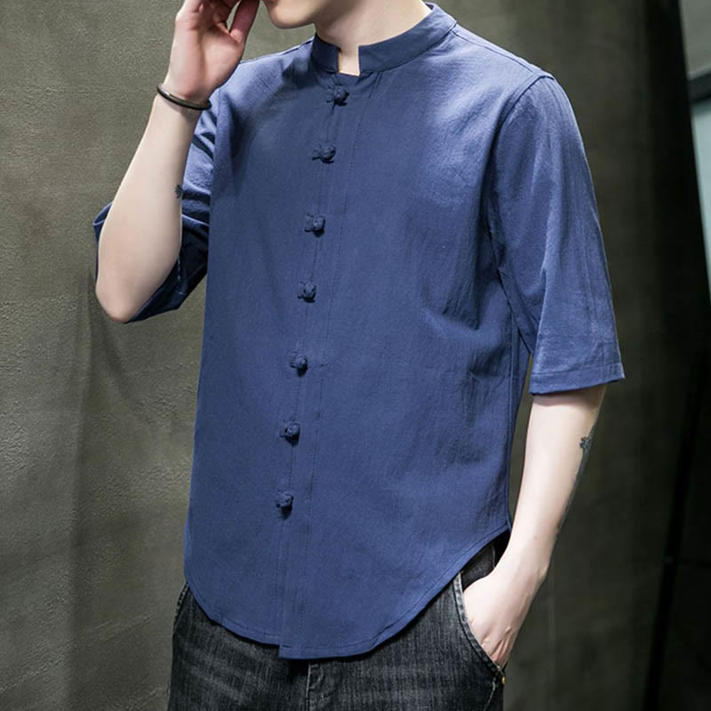 Plain Color Men's Half Sleeve Cotton Shirt