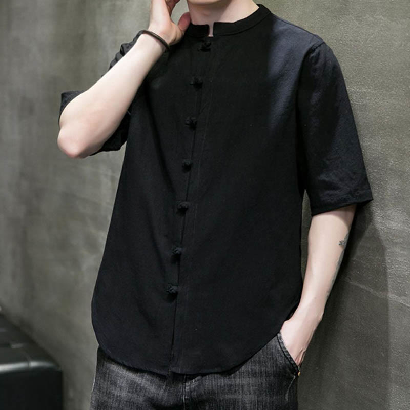Plain Color Men's Half Sleeve Cotton Shirt