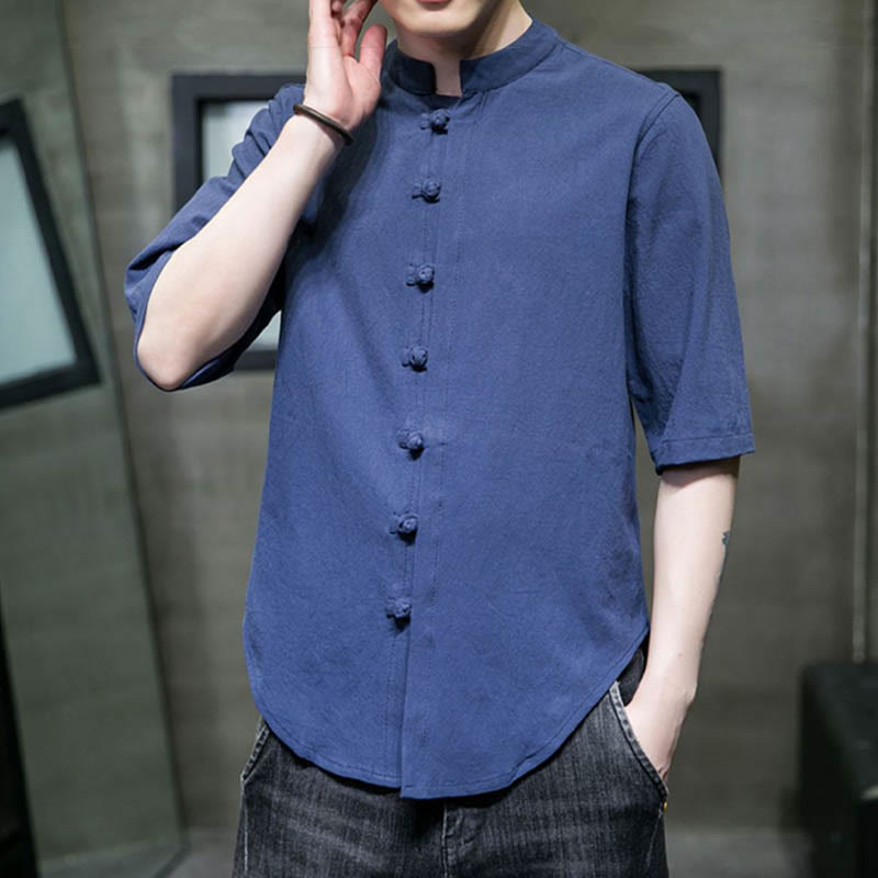 Plain Color Men's Half Sleeve Cotton Shirt