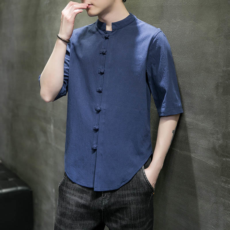 Plain Color Men's Half Sleeve Cotton Shirt