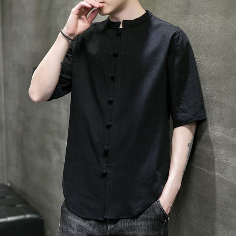 Plain Color Men's Half Sleeve Cotton Shirt