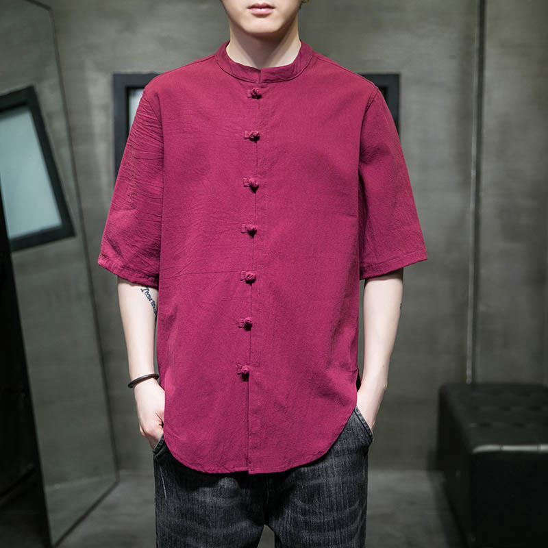 Plain Color Men's Half Sleeve Cotton Shirt