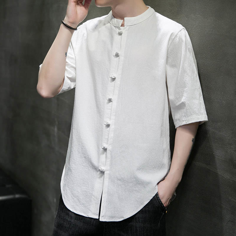 Plain Color Men's Half Sleeve Cotton Shirt