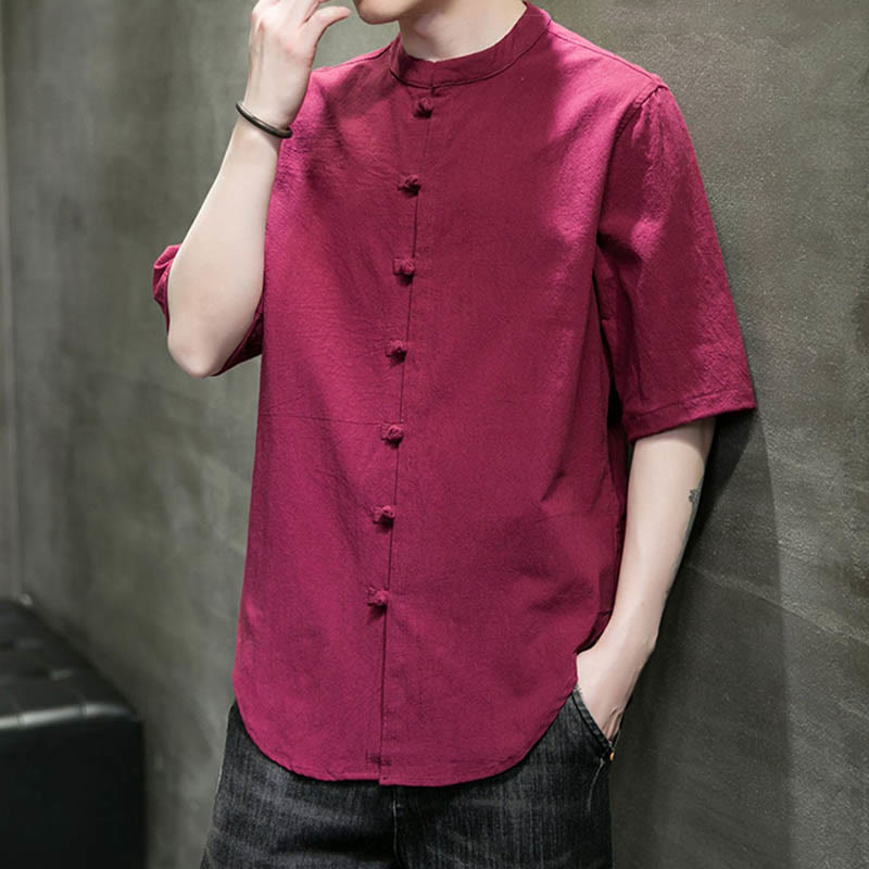 Plain Color Men's Half Sleeve Cotton Shirt