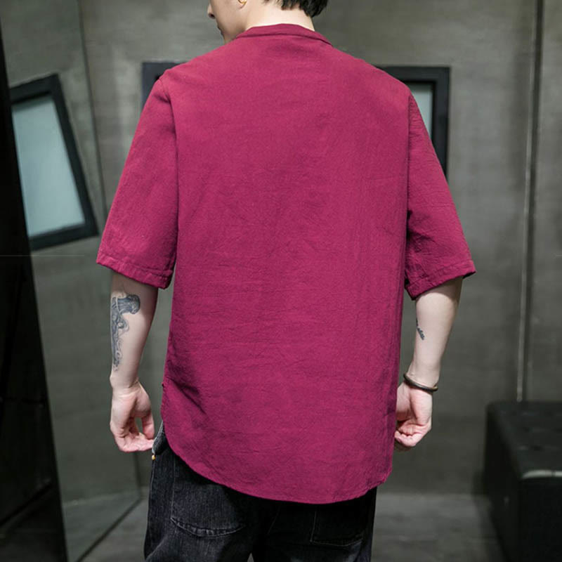 Plain Color Men's Half Sleeve Cotton Shirt
