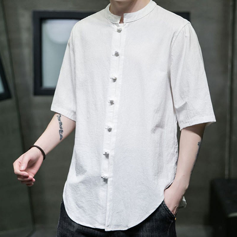 Plain Color Men's Half Sleeve Cotton Shirt