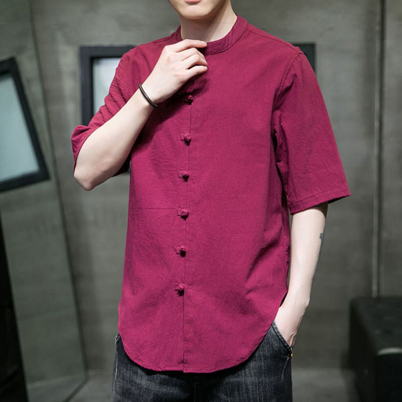 Plain Color Men's Half Sleeve Cotton Shirt
