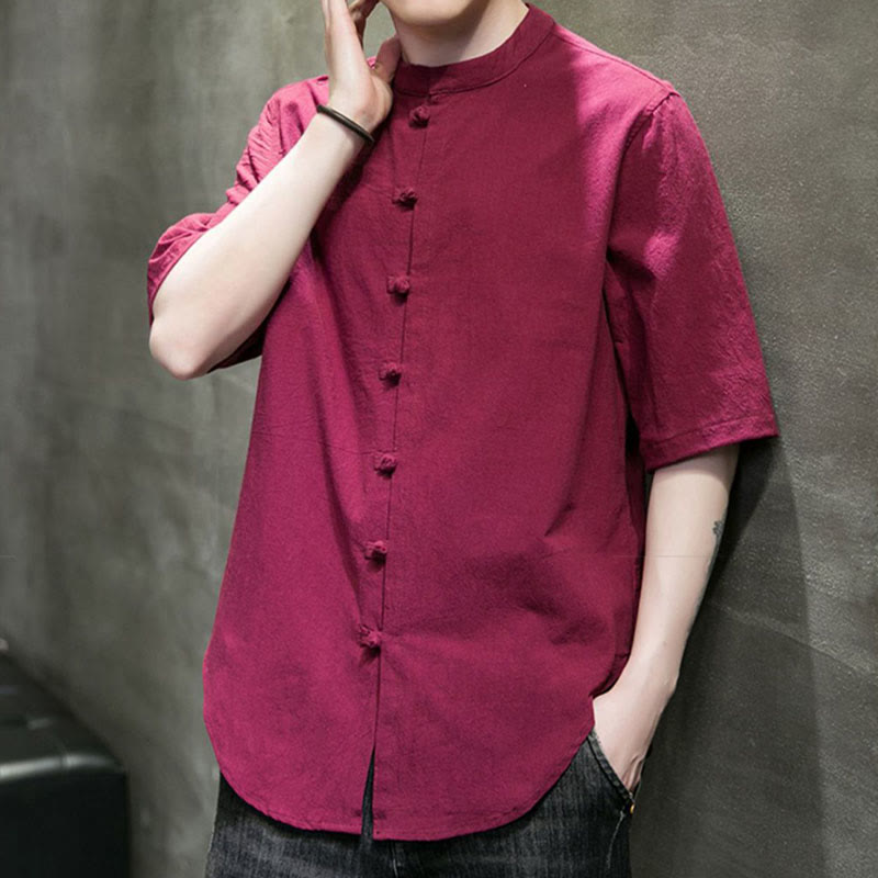 Plain Color Men's Half Sleeve Cotton Shirt