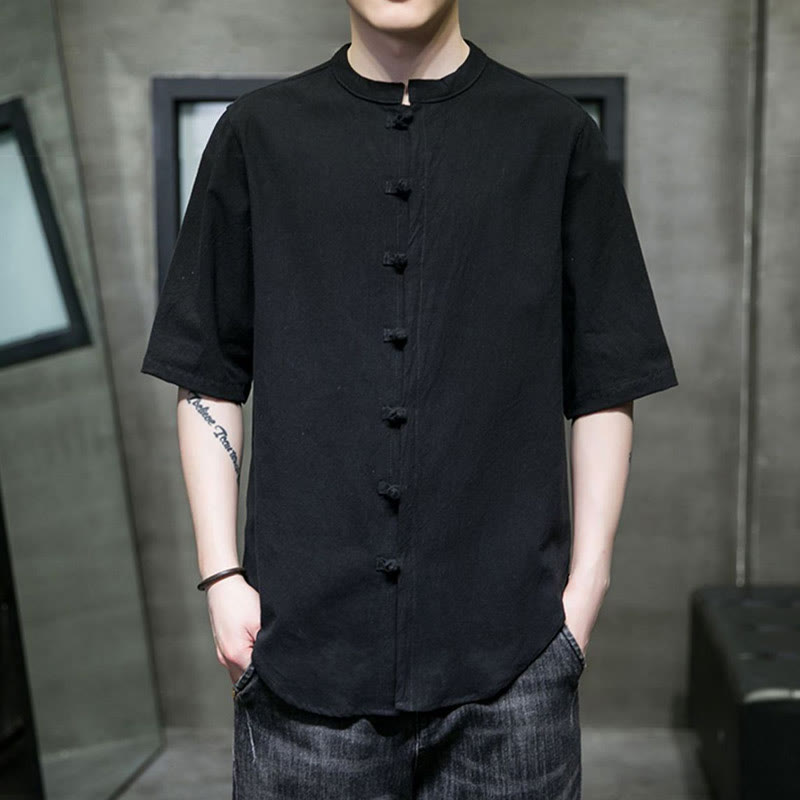 Plain Color Men's Half Sleeve Cotton Shirt