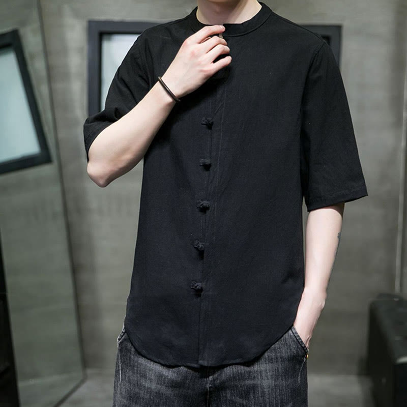 Plain Color Men's Half Sleeve Cotton Shirt