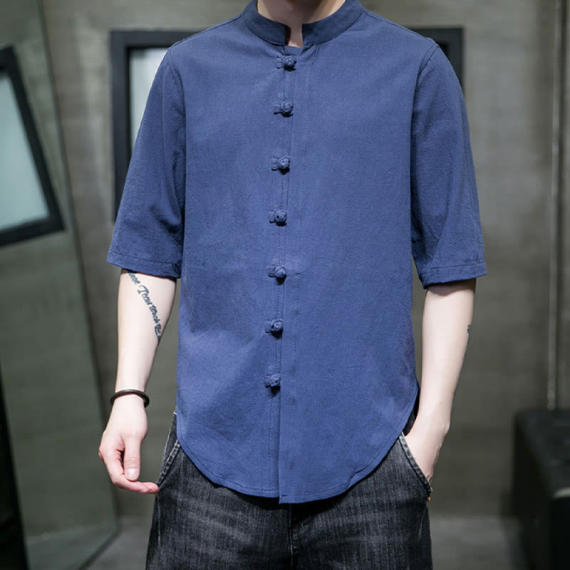 Plain Color Men's Half Sleeve Cotton Shirt