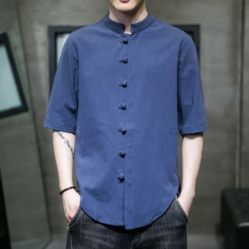 Plain Color Men's Half Sleeve Cotton Shirt