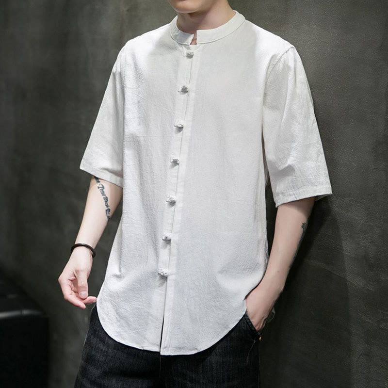 Plain Color Men's Half Sleeve Cotton Shirt