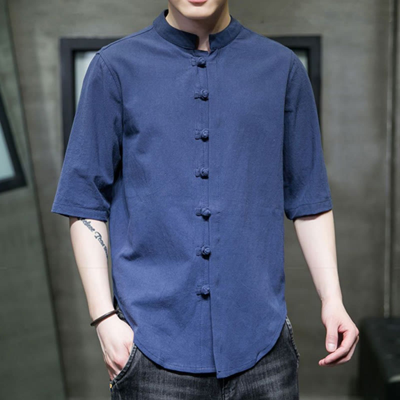 Plain Color Men's Half Sleeve Cotton Shirt