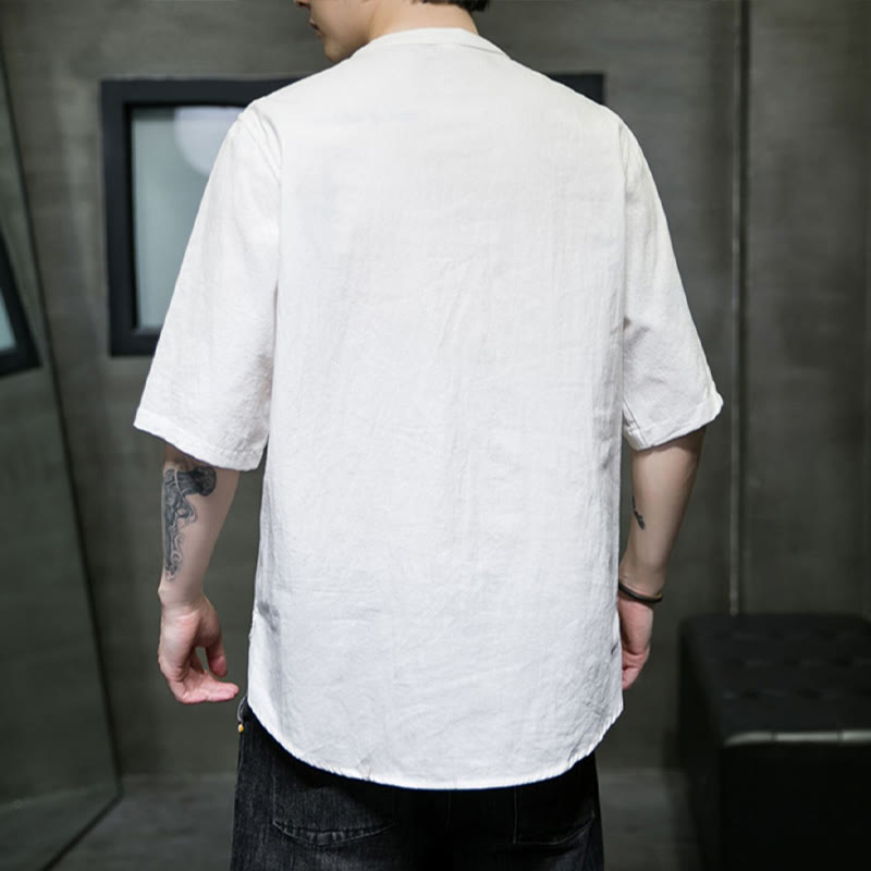 Plain Color Men's Half Sleeve Cotton Shirt