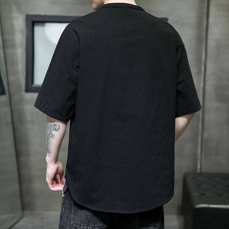 Plain Color Men's Half Sleeve Cotton Shirt