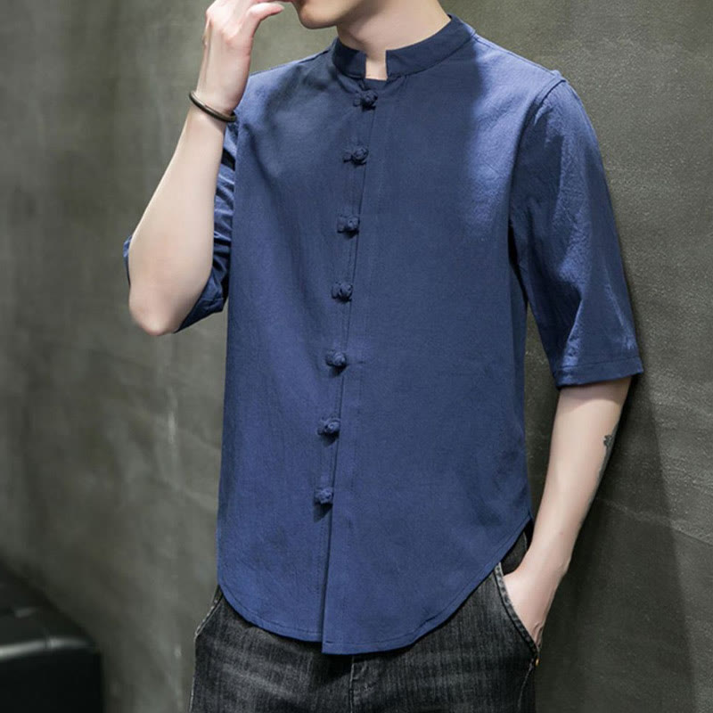 Plain Color Men's Half Sleeve Cotton Shirt