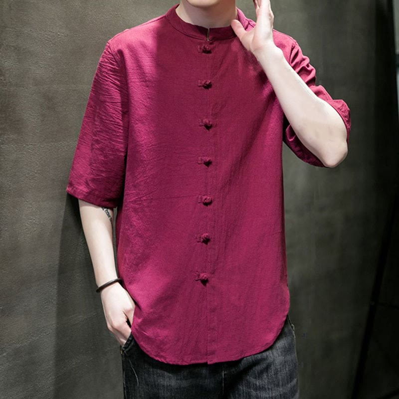 Plain Color Men's Half Sleeve Cotton Shirt