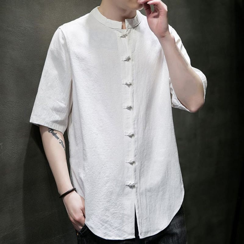 Plain Color Men's Half Sleeve Cotton Shirt